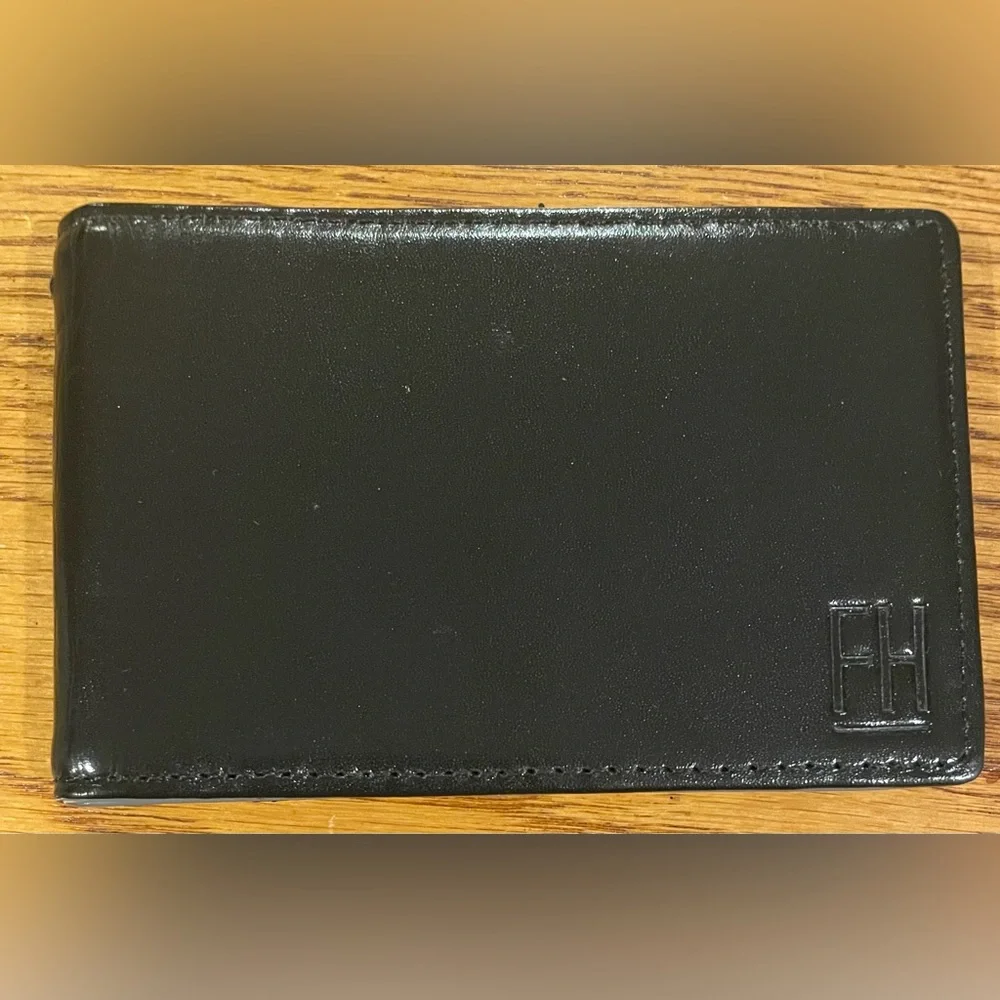 Forrest & Harold leather wallet, black/grey, folded 4.25 X 2.75 inches